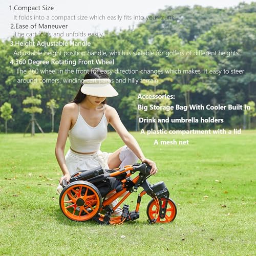 Golf Push Cart 3 Wheel with 360 Swivel Front Wheel - Grey