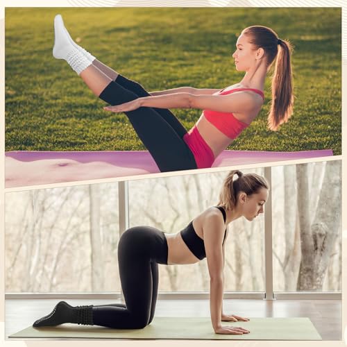 Non-Slip Slouch Pilates Socks with Grips - Black & White, Size 5.5-8