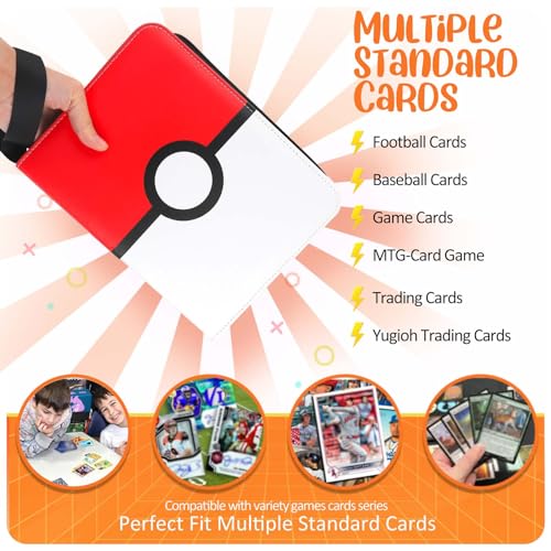 4-Pocket Card Binder for 400 Cards with Removable Sleeves - Red