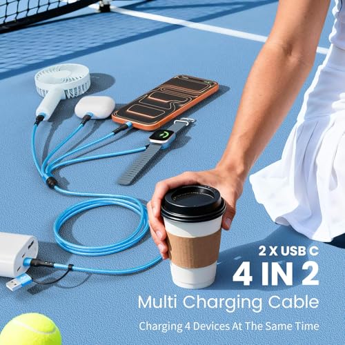 Jogrytece 2-Pack Royal Blue 5FT Dual USB-C Multi Charging Cable with iWatch Charger