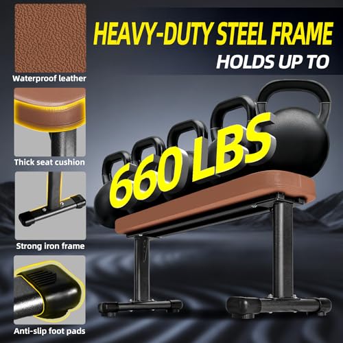 Flat Weight Bench - Heavy Duty with 2.4 Inch Thick Pad, 41 in Basic / Brown