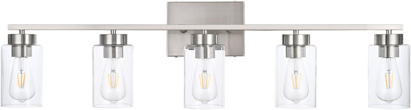Modern 3-Light Bathroom Vanity Light in Brushed Gold with Clear Glass Shades