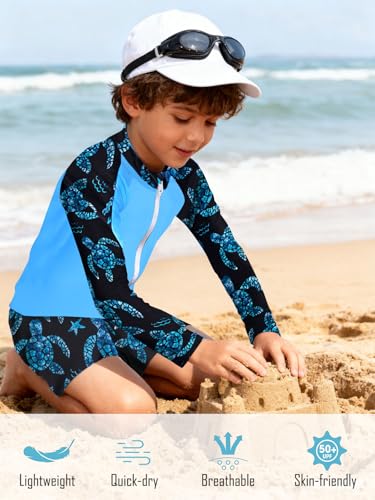 Boys UPF 50+ Zipper Rash Guard Sets - Short Sleeve Swimwear for Ages 3-9
