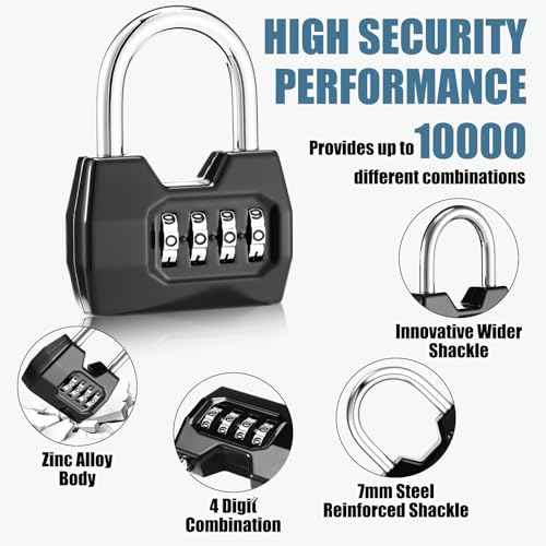 12 Pack Combination Lock 4 Digit Combination Lock Wide Shackle Outdoor Waterproof Combo Padlock for School Gym Sports Fence Gate Shed Unit Toolbox Case Hasp Storage