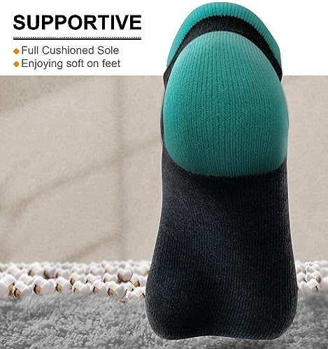 Women Cushioned Ankle Socks - Anti-Slip Y-Heel No Show 6 Pack - Black 2082