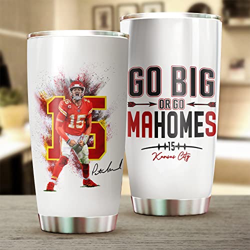 TEERABBIT Patrick Mahomes II Insulated Stainless Steel Tumbler 20oz - Go Big Or Go Mahomes Gift for Football Fans