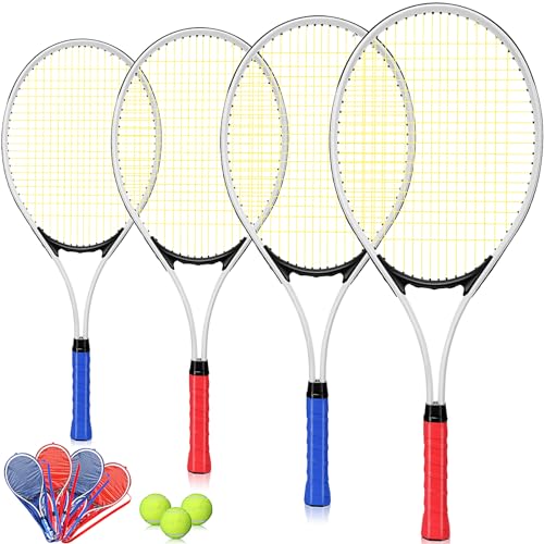Motionchic 4-Pack 27 Inch Tennis Rackets Red & Blue Lightweight Durable Set