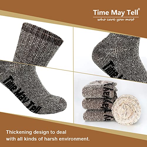 Mens Merino Wool Hiking Cushion Socks - Thermal Warm Boot Socks (Size 9-13, Brown, 2 Pairs)