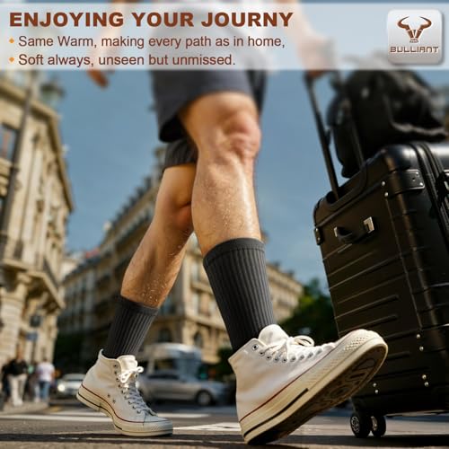 BULLIANT Men 6-Pack Athletic Compression Crew Socks for Running & Gym, Size 11-13, Black