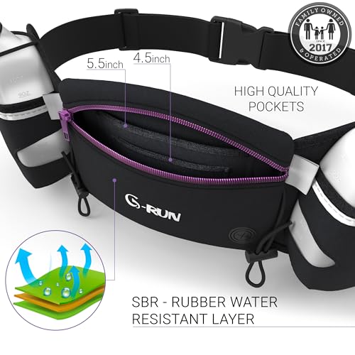 Hydration Running Belt with Bottles - 25-33 Inch Waist - Purple