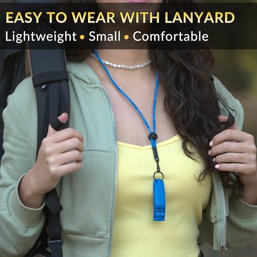 120dB Loud Blue Emergency Whistle - 2-Pack with Lanyard