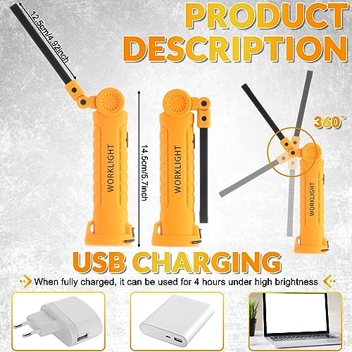 Mudder 6 Pcs LED Work Flashlights with Magnetic Base, Rechargeable, Portable, Yellow