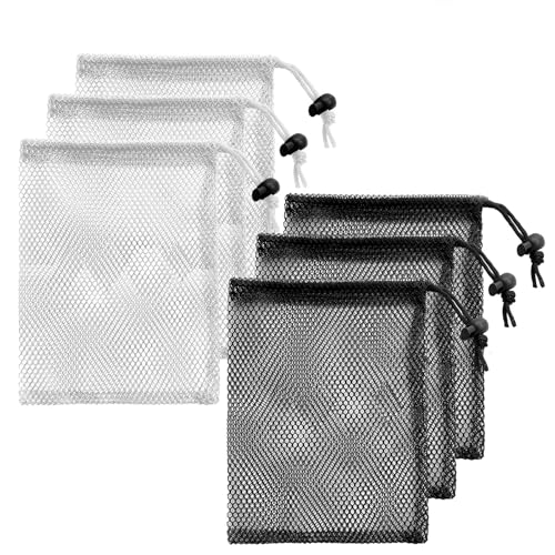Mesh Drawstring Storage Bags - 6 Pack, 7.8x5.9In, Lightweight