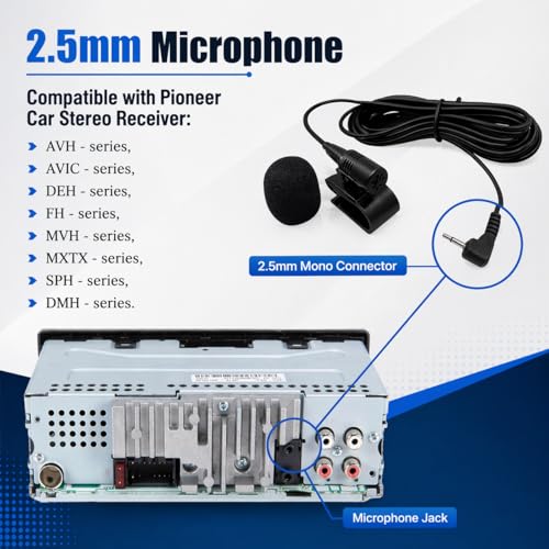 2.5mm Microphone for Pioneer Car Stereo - Replacement Dash Microphone, 9FT Cable