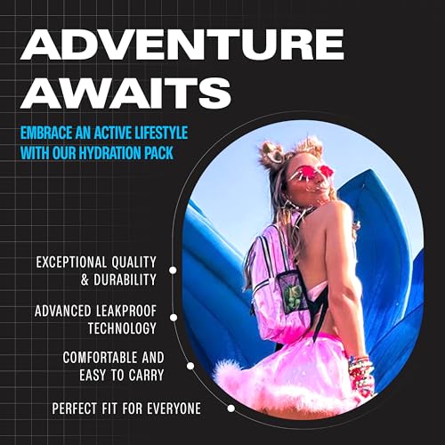 Hydration Pack Backpack - 2L Bladder, Holographic Pink - Festival Essential