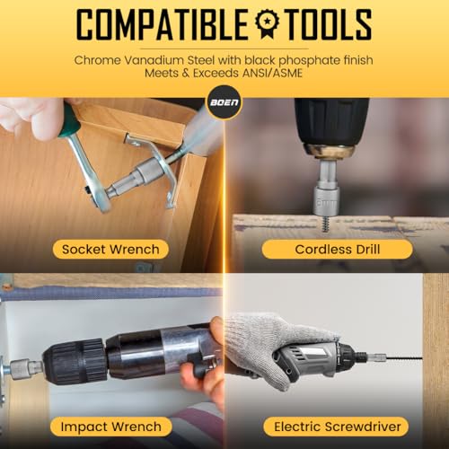 BOEN 9-Piece Power Nuts Driver Set, Metric Hex Shank (5-13mm), Impact Driver Bit Set, 1/4" Quick Change, Chrome Vanadium Steel