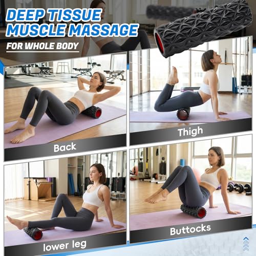 Deep Tissue Foam Roller - Diamond Textured Massage Roller - 15" Black