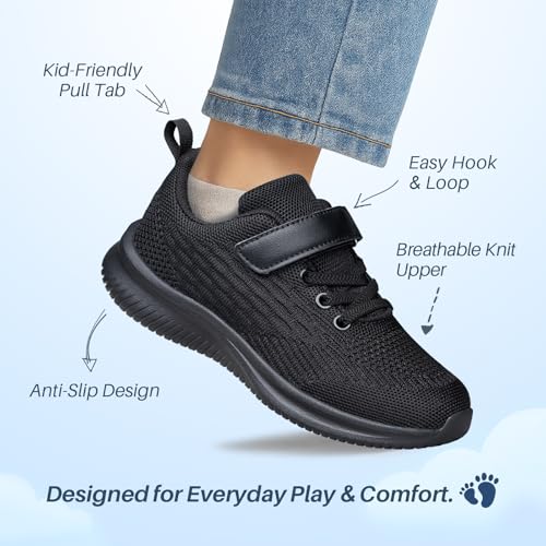 Arskyllen Kids Sneakers Non-Slip Lightweight Running Shoes (3 Big Kid) All Black