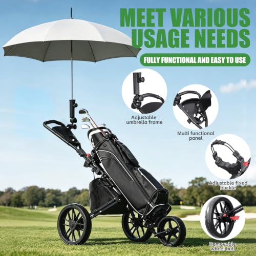 Golf Push Cart with Brake, Adjustable Handle & Cooler Bag