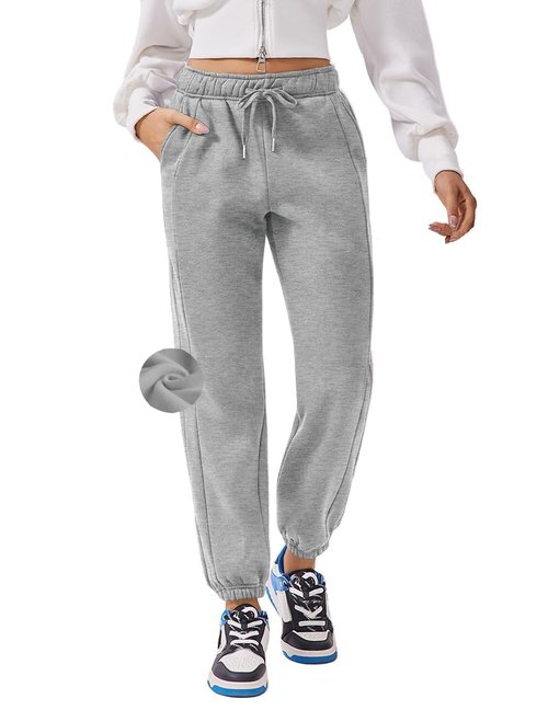 PINSPARK Womens Fleece Sweat Pants High Waisted Jogger Sweatants Casual Cinch Bottom Athletic Pants with Pockets Warm Workout Running Pants PL Heather Grey