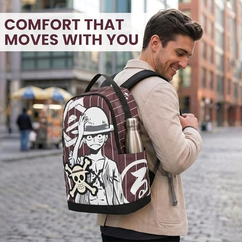 One Piece Luffy Character Art Brown Backpack with Laptop Sleeve