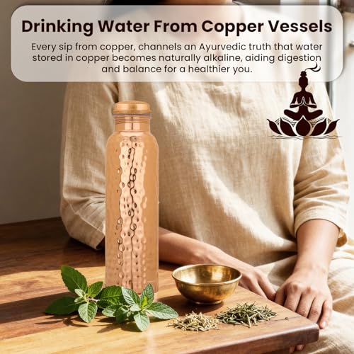 Natural Copper Water Bottle Set of 2 - 32oz Pure Handcrafted Travel & Drinkware