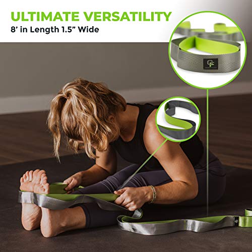 Stretching Strap for Physical Therapy - 8' Long, 12 Loops, Green/Grey
