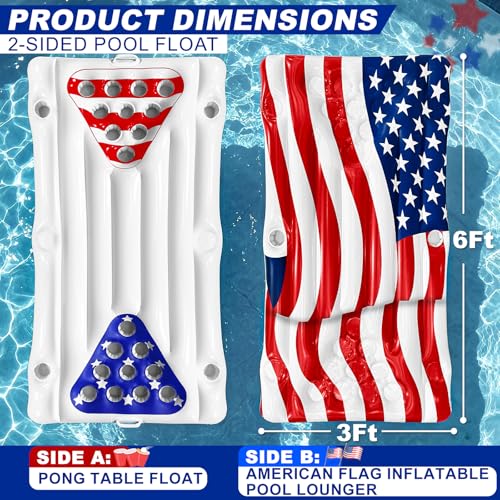 2-in-1 Patriotic Pool Float & Pong Toss Table with 8 Balls – 6x3 ft