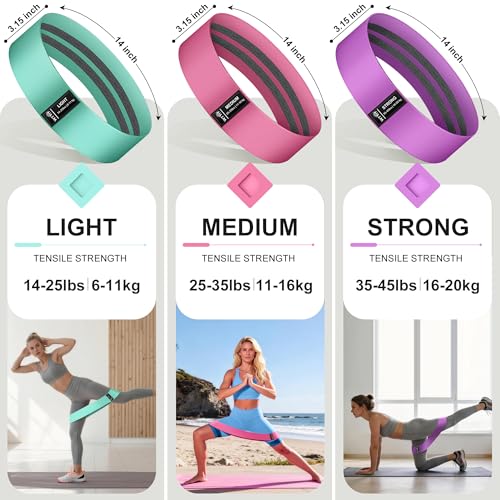 3-Level Fabric Resistance Bands for Workout - Non-Slip Booty Bands - Pink