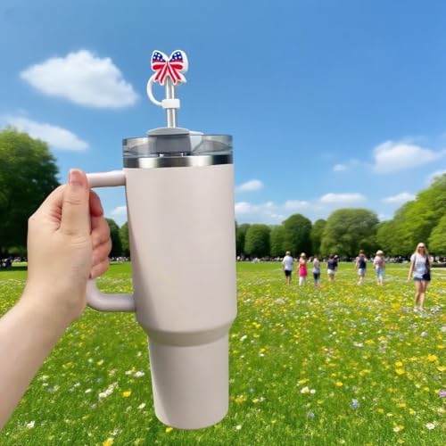 American Flag Bow Straw Cover - 10mm Silicone Tumbler Topper