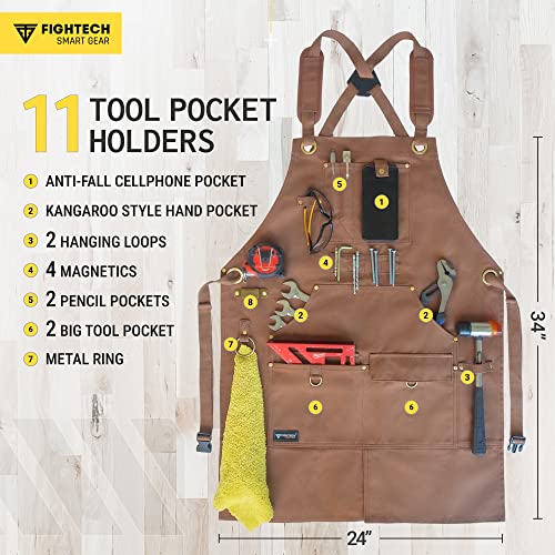 FIGHTECH Shop Apron - Heavy Duty Wood Working Apron for Men with Tool Pockets for Woodworkers Blacksmiths Carpenters M-XXL
