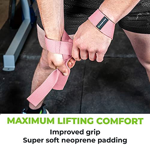 Weight Lifting Straps with Neoprene Padding - Pink