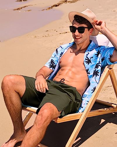 Difficort Men's 9" Army Green Swim Trunks - Large Waterproof Bathing Shorts