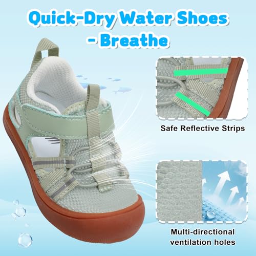 BARERUN 5.5-6.5 Toddler Water Shoes Cyan, Quick-Dry Mesh Beach & Pool Barefoot Walking Sneakers
