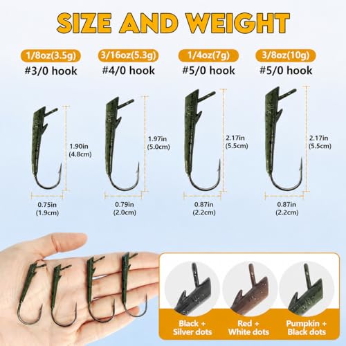 Eupheng Ozark Rig Jig Heads 3/16oz 15PCS Weedless Hover Rig Texas Hooks