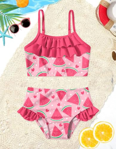 Mermaid Bikini Set for Girls - Ruffle Swimsuit, Watermelon, 5-6 Years