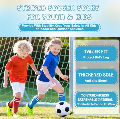 Kids Soccer Knee High Tube Socks - 6 Pairs, 9-12 Years, Multicolour