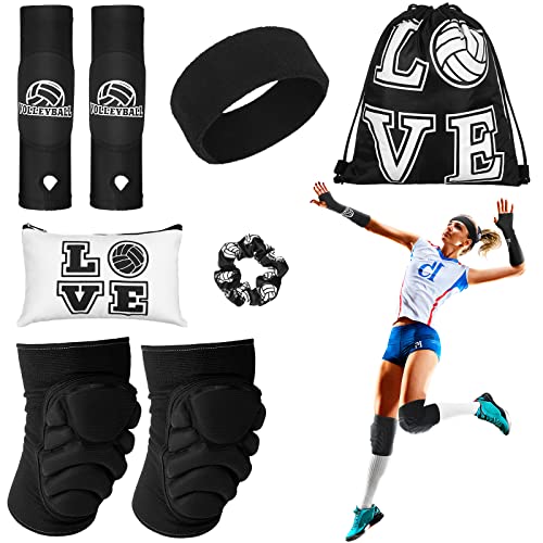 Vabean Black Medium Volleyball Accessories Set with Knee & Arm Pads, Hair Tie & Bag