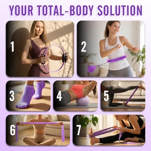 Weighted Hula Fitness Hoop & 12-Piece Pilates Kit for Home Workouts