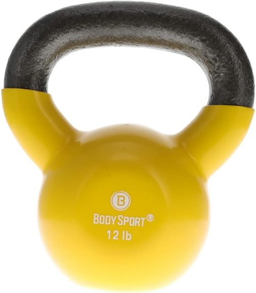 Body Sport Kettlebell - Vinyl Coated Cast Iron for Weight Lifting | Professional Strength Training at Home & Gym