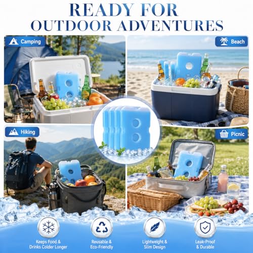 Ice Packs for Lunch Bags & Coolers - 4 Pack Blue