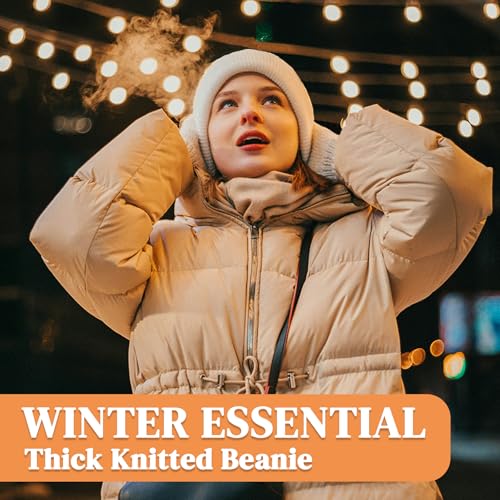 Knit Cuffed Beanie Hat for Winter - Soft & Warm - White