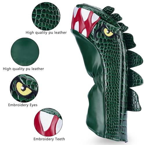 Gbourly Golf Club Hybrid Headcover with Tyrannosaurus Rex Design, P/U Leather, Interchangeable Numbers U2-U6