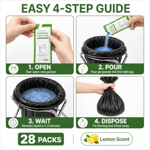 Portable Toilet Gel Powder - 28 Packs of High Absorbent Urine Gel