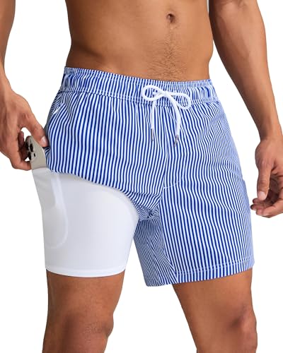 Men's Swim Trunks with Compression Liner, 5 Inch Quick Dry