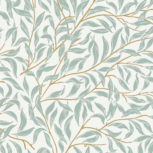 Peel and Stick Wallpaper for Home Decoration Kitchen Willow Leaf Wallpaper Removable Vinyl Self Adhesive Shelf Paper & Drawer Liner Roll House, Workshop & Office 17.3" x 118" SM-574-3