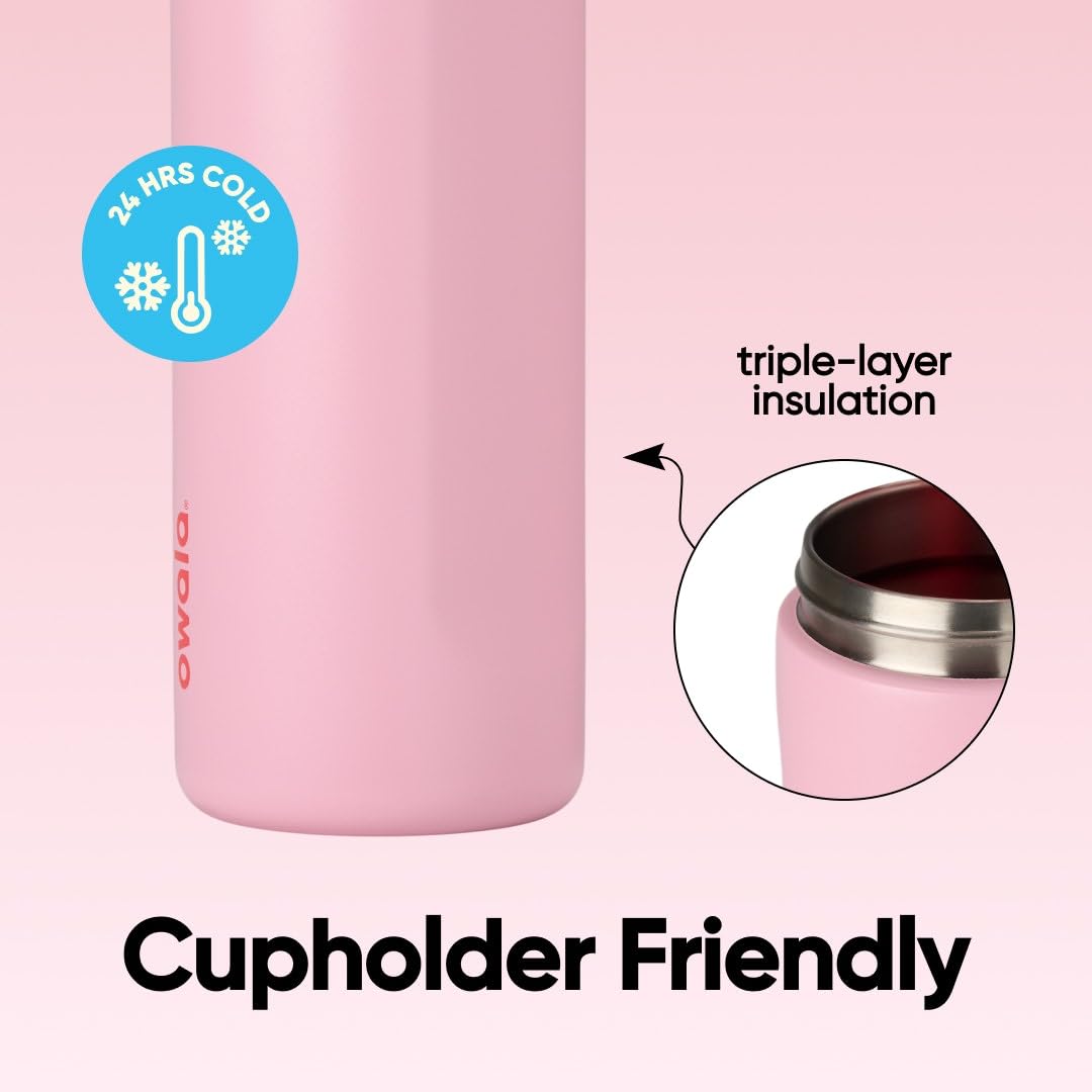 Owala FreeSip Insulated Stainless Steel Water Bottle with Straw for Sports and Travel, BPA-Free Sports Water Bottle, 24 oz, Angel Food Cake