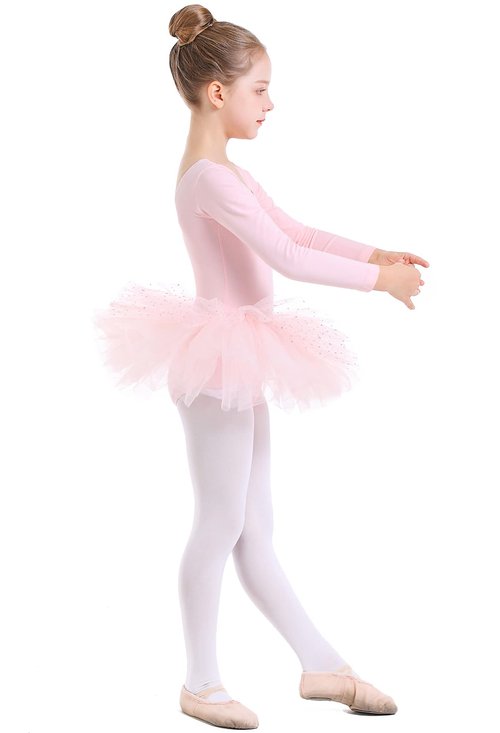 danswan Toddler Girls Long Sleeve Ballet Tutu Leotards with Glitter Skirt Dance Ballerina Outfit (2-3T, Ballet Pink)