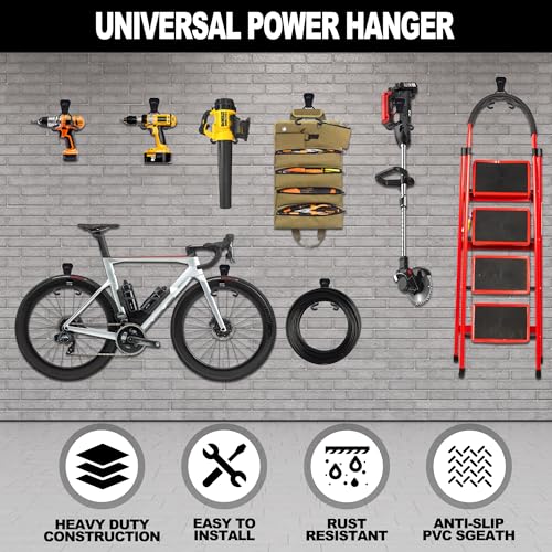 Garden Power Tool Hanger - 4Pcs Steel String Trimmer Holder Wall Mount, Grass Trimmer Organizer, Weed Eater Rack Garage Storage Hook for Weed Wacker, Leaf Blower and Other Lawn Equipment