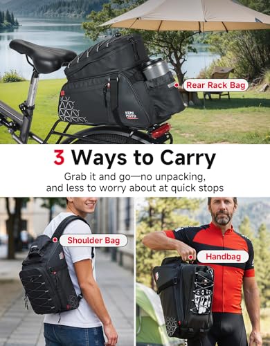 KEMIMOTO 15L Expandable Rear Bicycle Rack Bag - Water-Resistant, Single Compartment
